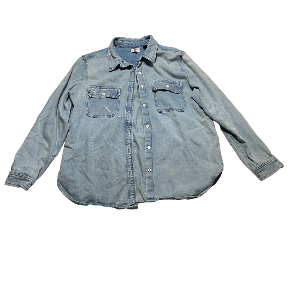 Levi’s Distressed Casual Light Wash Denim Jean Jackets Button Up Closure Size XL
